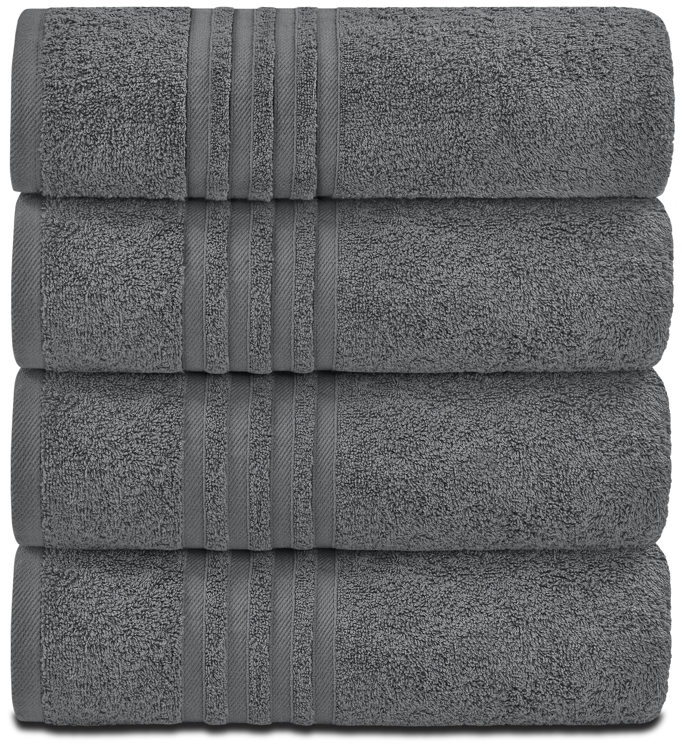 White Classic Wealuxe Gray Bath Towels Set of 4 - 27 x 54 Inch, 100% Ring Spun Cotton 650GSM, Extra Absorbent, Soft Towels for Bathroom, Shower, Hotel, Gym, Spa