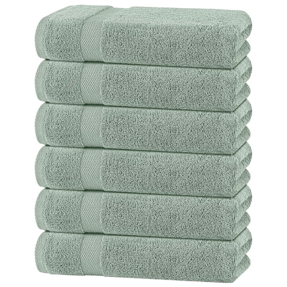 White Classic Wealuxe Green Bath Towels 24x50 inch, Cotton Towel Set for Bathroom, Hotel, Gym, Spa, Soft Extra Absorbent Quick Dry 6 Pack