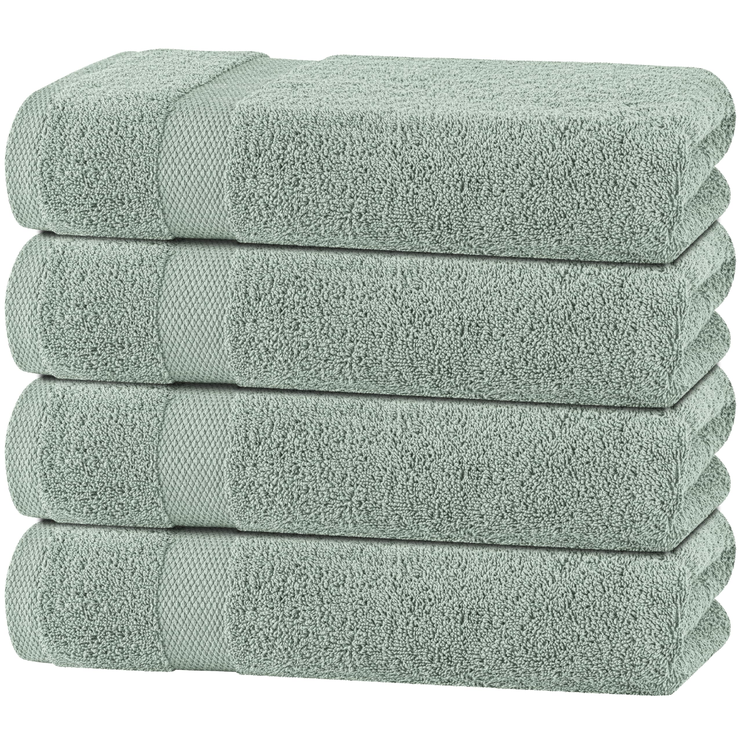 White Classic Wealuxe Green Bath Towels Set of 4 - 27 x 54 Inch, 100% Ring Spun Cotton 650GSM, Extra Absorbent, Soft Towels for Bathroom, Shower, Hotel, Gym, Spa