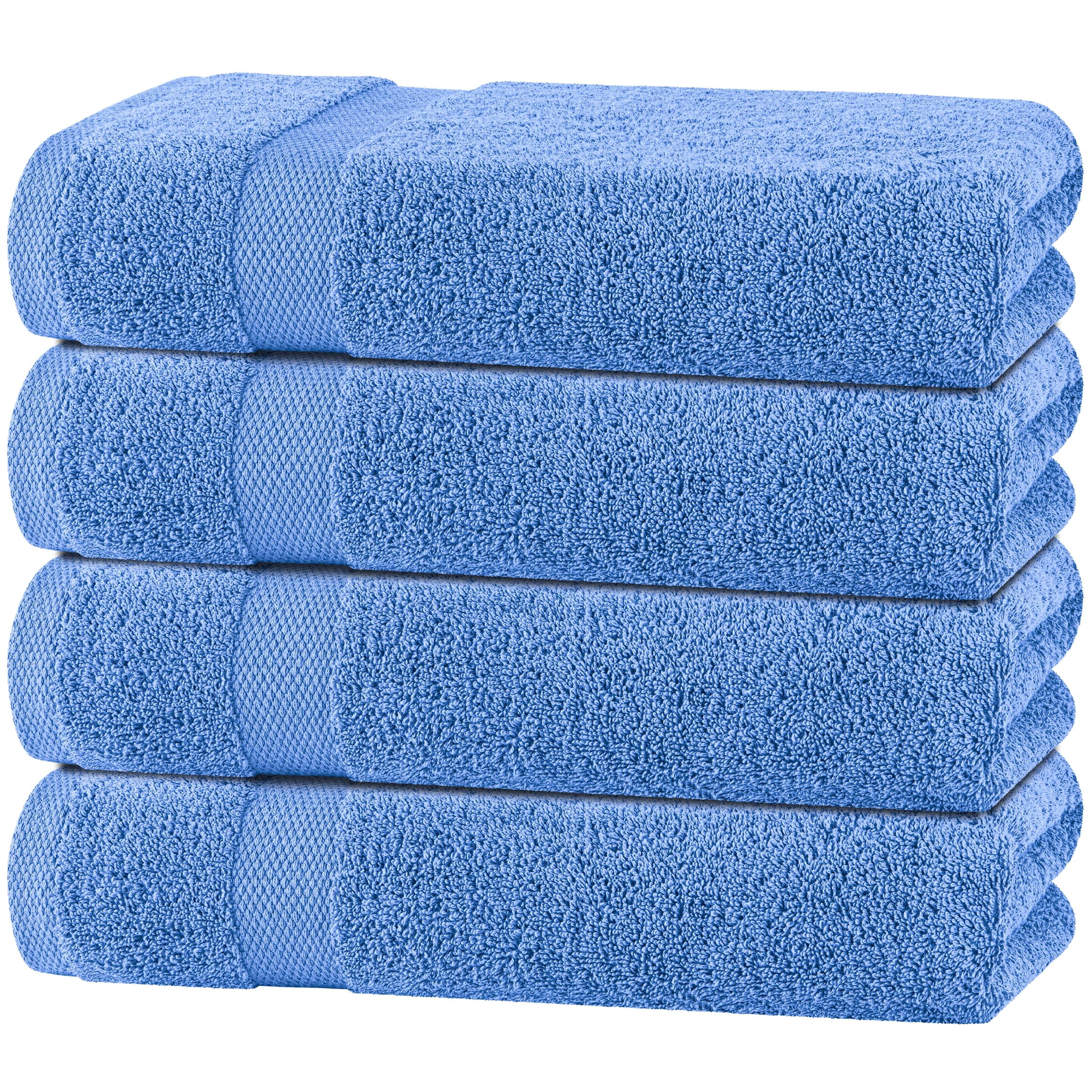 White Classic Wealuxe Light Blue Bath Towels Set of 4 - 27 x 54 Inch, 100% Ring Spun Cotton 650GSM, Extra Absorbent, Soft Towels for Bathroom, Shower, Hotel, Gym, Spa
