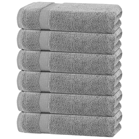 White Classic Wealuxe Light Gray Bath Towels 24x50 inch, Cotton Towel Set for Bathroom, Hotel, Gym, Spa, Soft Extra Absorbent Quick Dry 6 Pack