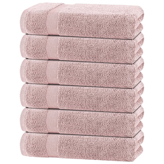 White Classic Wealuxe Pink Bath Towels 24x50 inch, Cotton Towel Set for Bathroom, Hotel, Gym, Spa, Soft Extra Absorbent Quick Dry 6 Pack