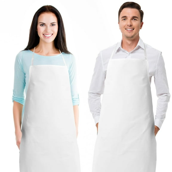 White Classic Wealuxe Professional Bib White Aprons Unisex, 2 White Aprons for Women No Pocket, Home Multipurpose Washable White Apron for Cleaning, Cooking | 32x28 inch | White | 2 pack