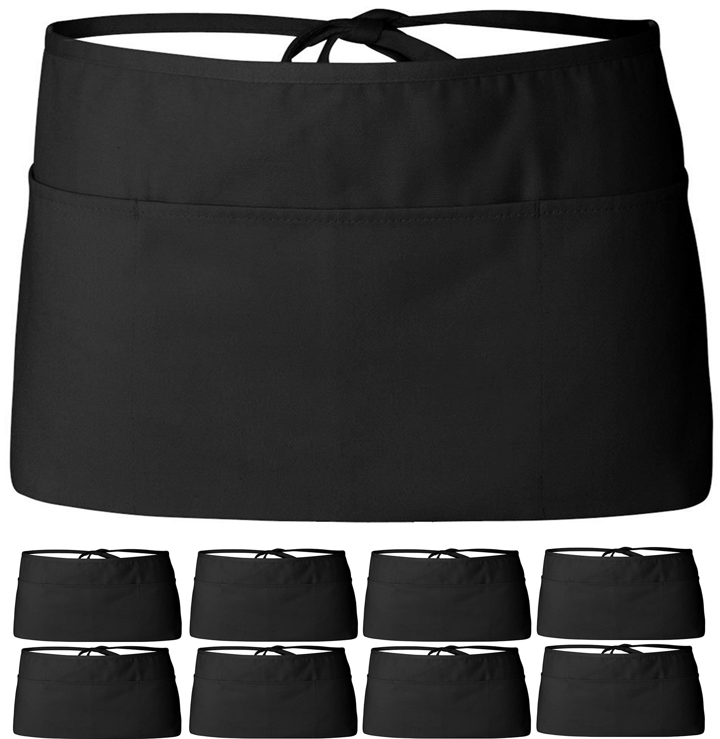 White Classic Wealuxe Professional Black Short Waiters Apron with 3
