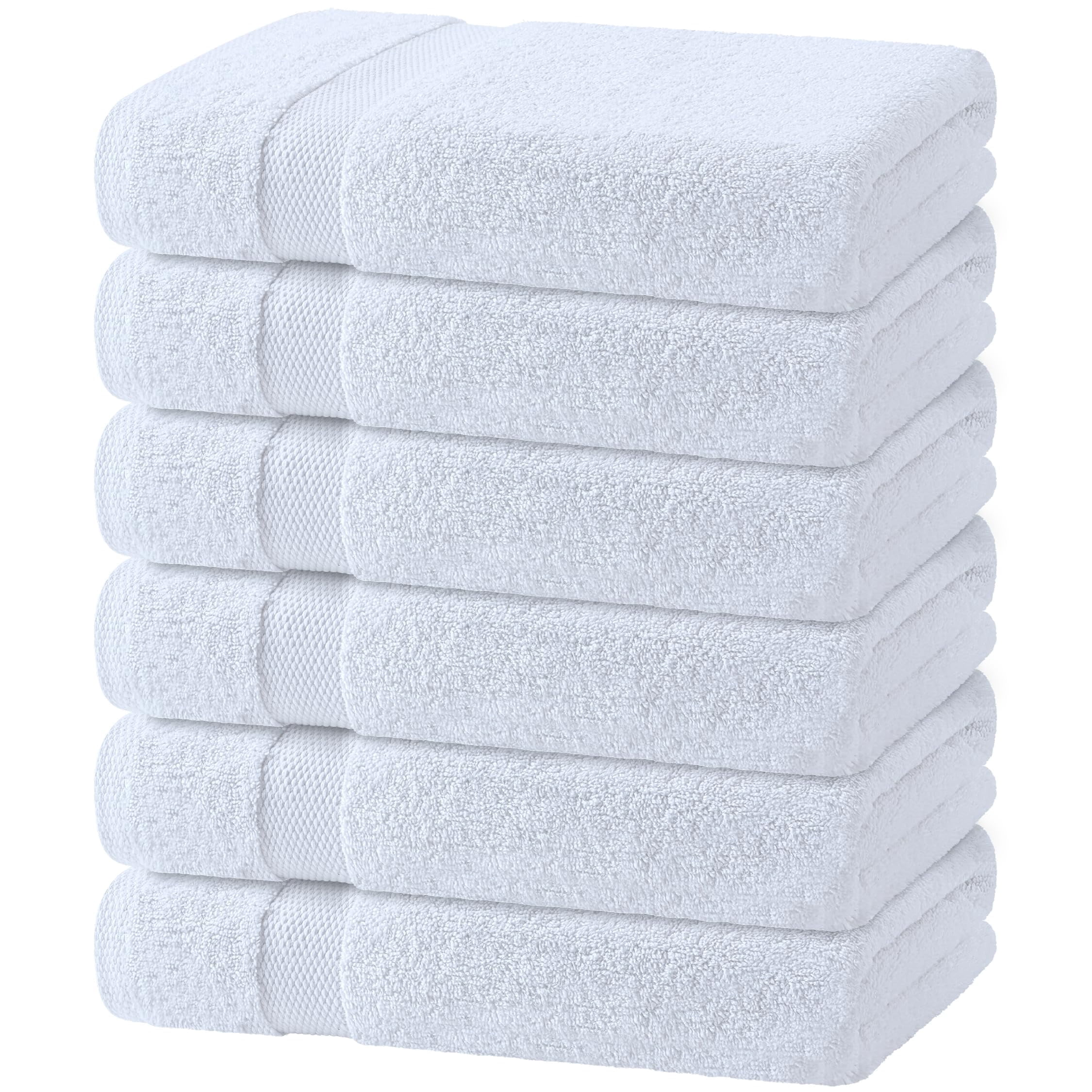White Classic Wealuxe White Bath Towels 24x50 inch, Cotton Towel Set for Bathroom, Hotel, Gym, Spa, Soft Extra Absorbent Quick Dry 6 Pack
