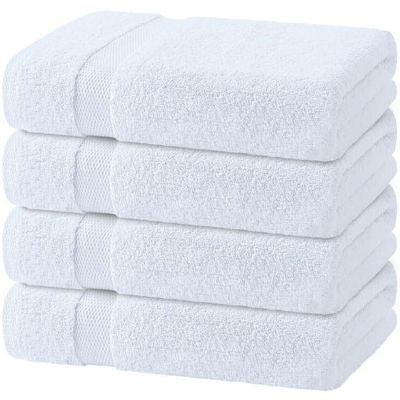 White Classic Wealuxe White Bath Towels Set of 4 - 27 x 54 Inch, 100% Ring Spun Cotton 650GSM, Extra Absorbent, Soft Towels for Bathroom, Shower, Hotel, Gym, Spa