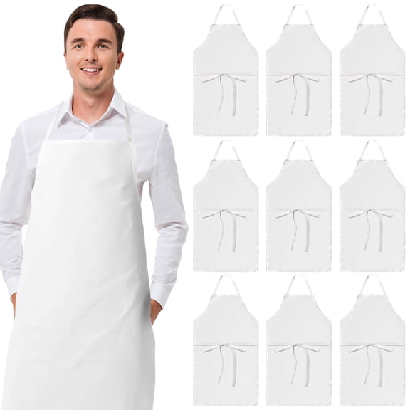 White Classic White Aprons Bulk - Commercial Chef Bib Apron for Kitchen and Restaurant Cooking without Pockets, Unisex Women and Men, Adult - 12 Pack