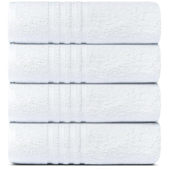 White Classic White Bath Towels 27x54 Inch, Cotton Towel Set for Bathroom, Hotel, Gym, Spa, Soft Extra Absorbent Quick Dry 4 Pack