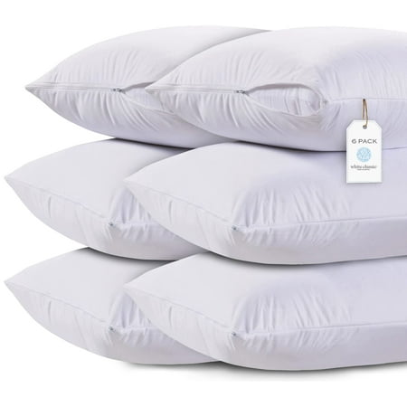 White Classic Luxury Collection 200 Thread Count Cotton Zippered Pillow Protectors, White, King, 6 Count