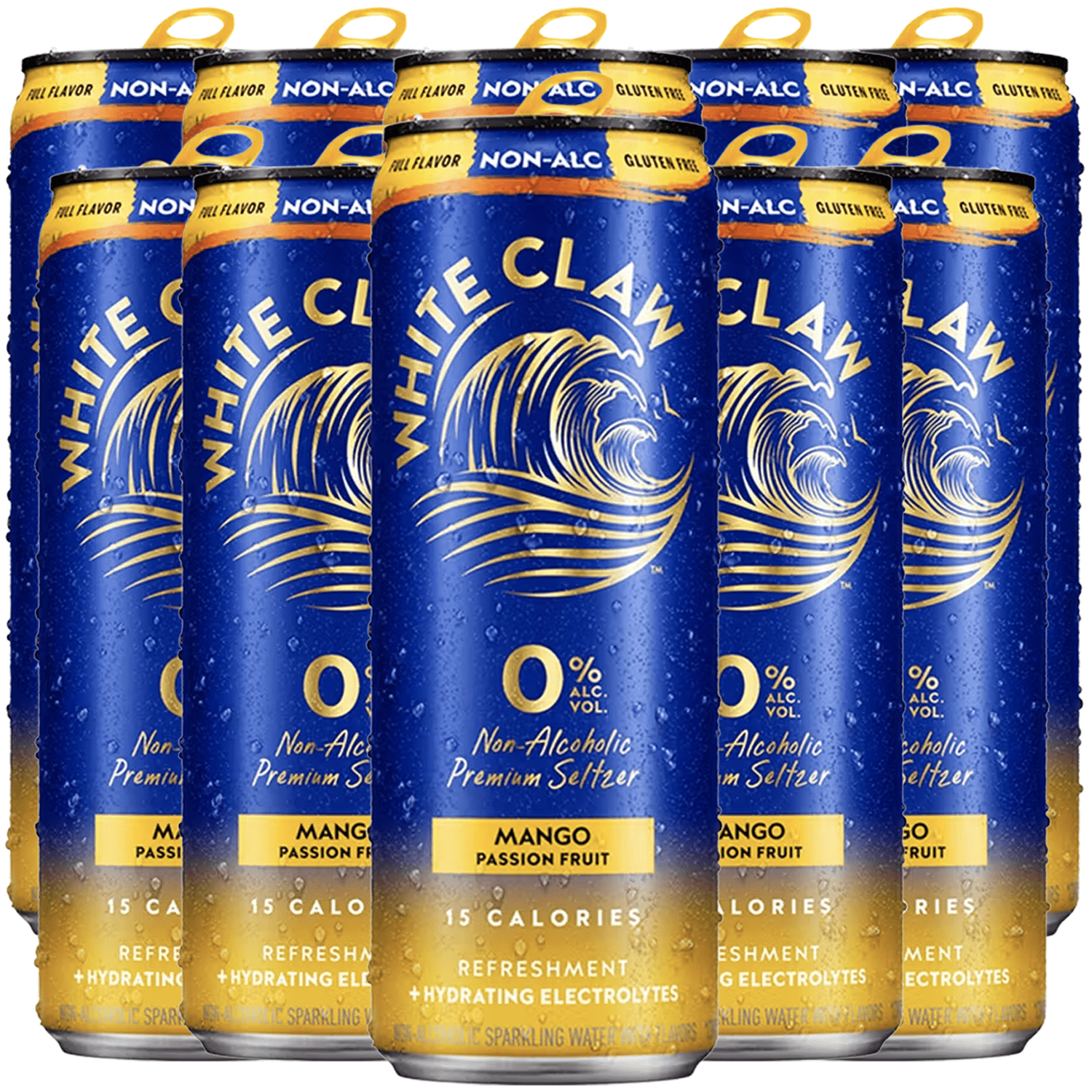 White Claw 10 Pack 0% Alcohol Mango Passion Fruit Non-Alcoholic Premium Non-Hard Seltzer | 15 Calories, Gluten Free, Hydrating Electrolytes