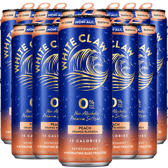 White Claw 12 Pack 0% Alcohol Peach Orange Blossom Non-Alcoholic Premium Non-Hard Seltzer | 15 Calories, Gluten Free, Hydrating Electrolytes