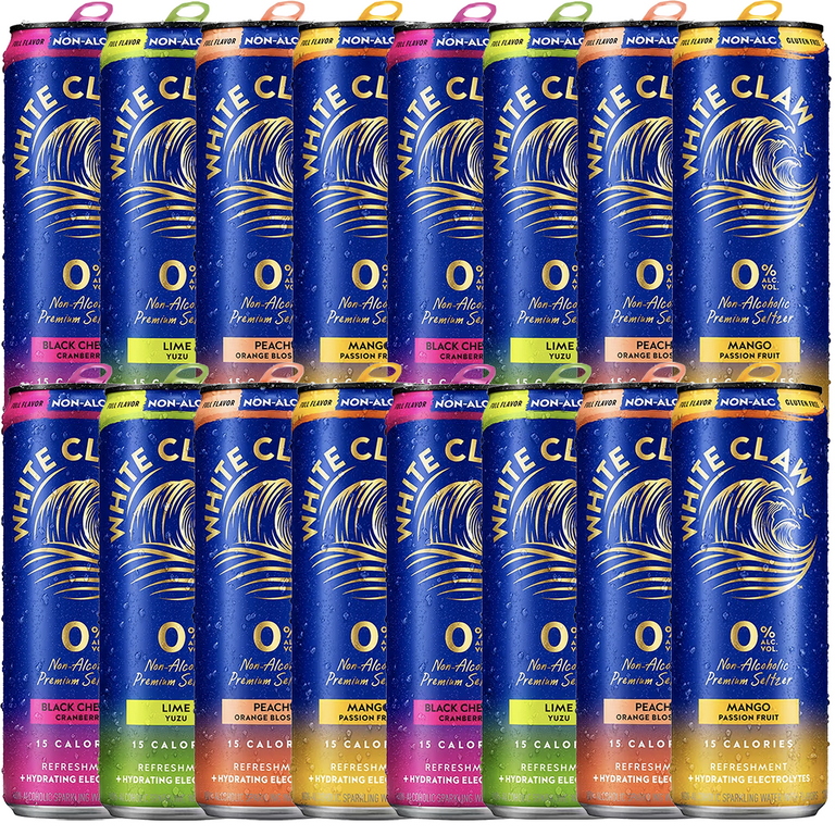 White Claw 24 Pack 0% Alcohol Peach, Mango, Lime and Black Cherry
