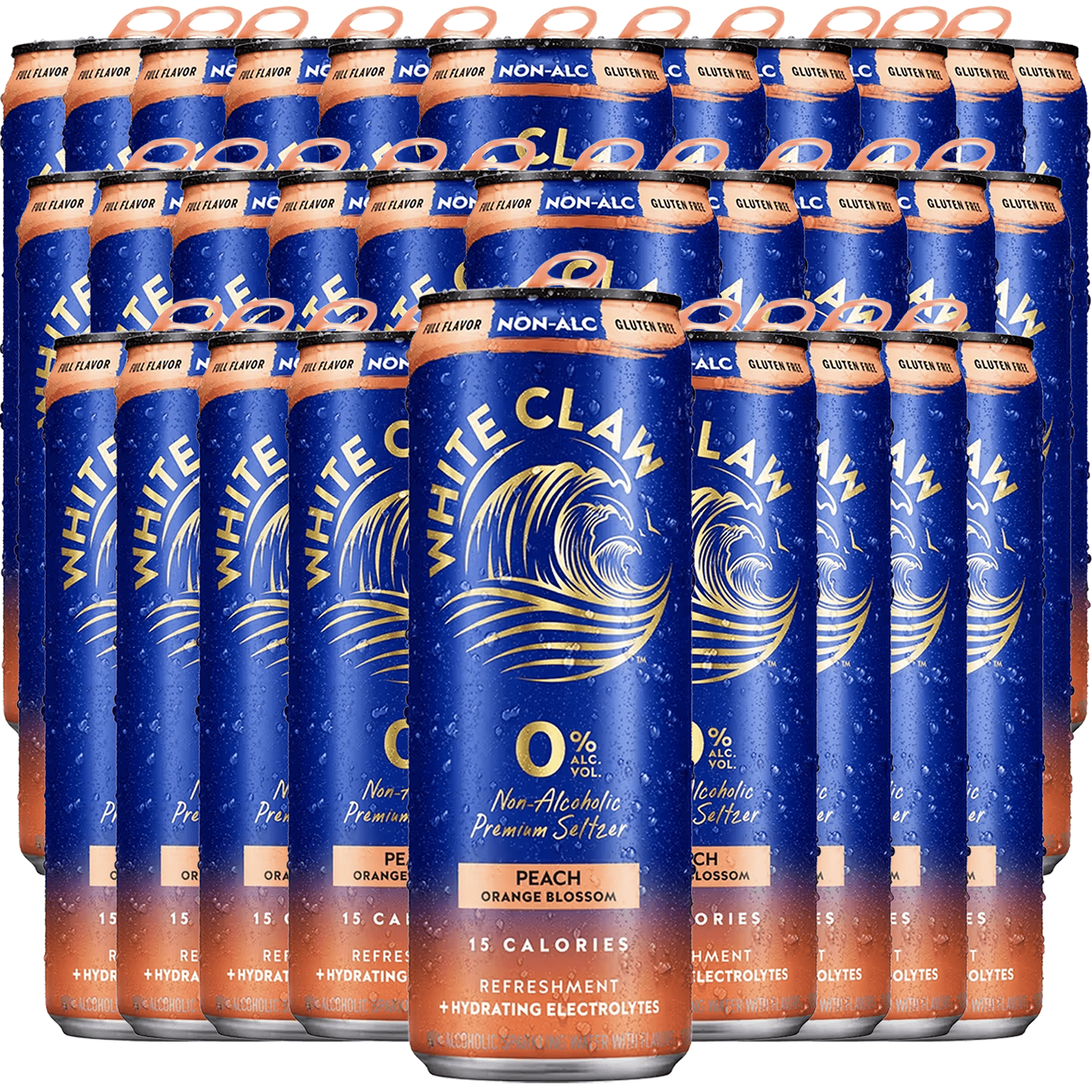 White Claw 30 Pack 0% Alcohol Peach Orange Blossom Non-Alcoholic Premium Non-Hard Seltzer | 15 Calories, Gluten Free, Hydrating Electrolytes
