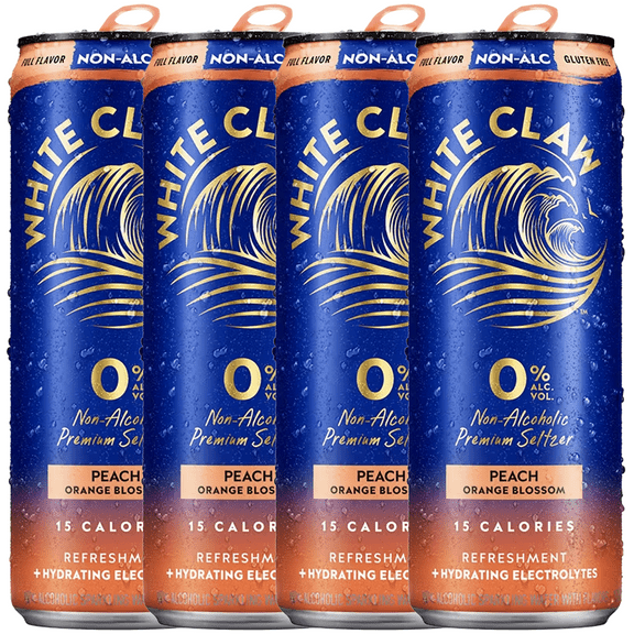 White Claw 4 Pack 0% Alcohol Peach Orange Blossom Non-Alcoholic Premium Non-Hard Seltzer | 15 Calories, Gluten Free, Hydrating Electrolytes