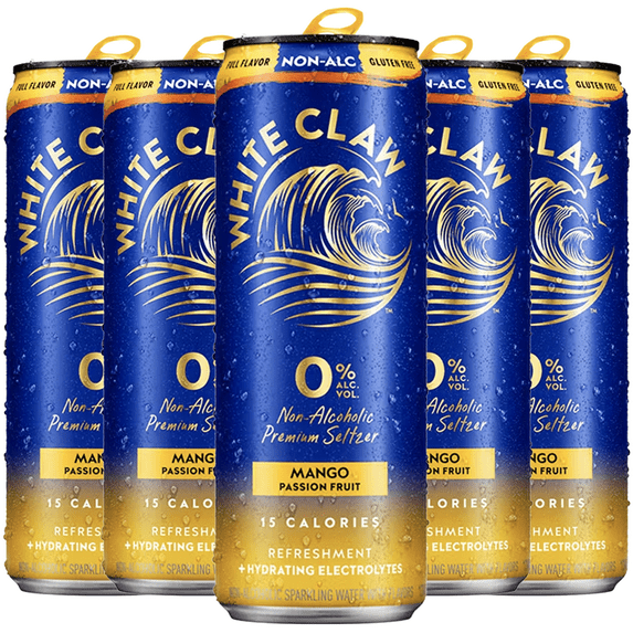 White Claw 5 Pack 0% Alcohol Mango Passion Fruit Non-Alcoholic Premium Non-Hard Seltzer | 15 Calories, Gluten Free, Hydrating Electrolytes