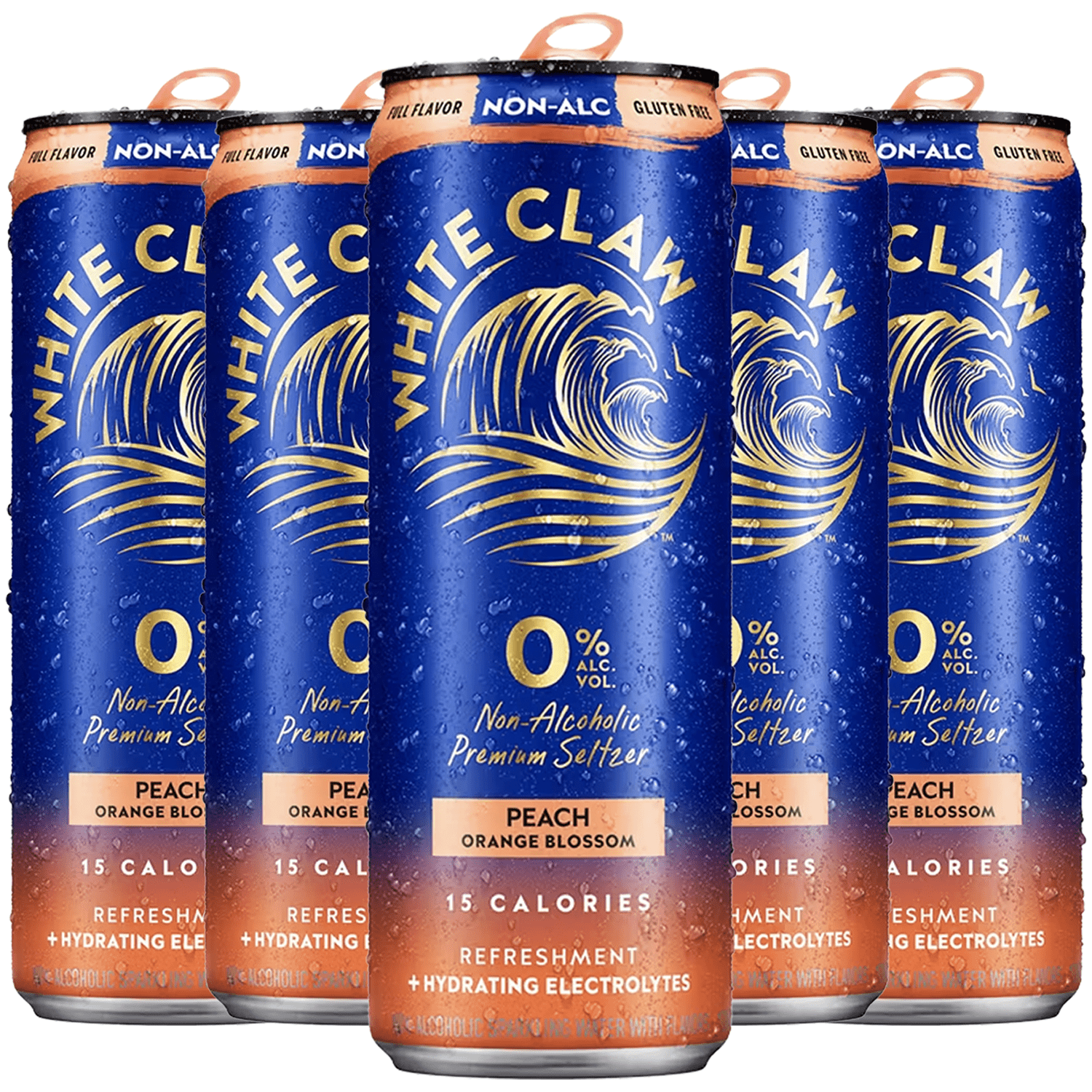 White Claw 5 Pack 0% Alcohol Peach Orange Blossom Non-Alcoholic Premium Non-Hard Seltzer | 15 Calories, Gluten Free, Hydrating Electrolytes