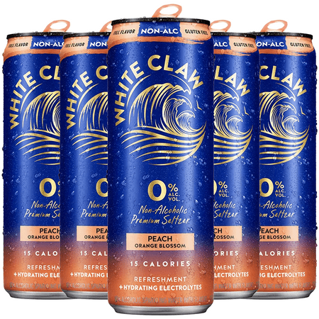 White Claw 5 Pack 0% Alcohol Peach Orange Blossom Non-Alcoholic Premium Non-Hard Seltzer | 15 Calories, Gluten Free, Hydrating Electrolytes