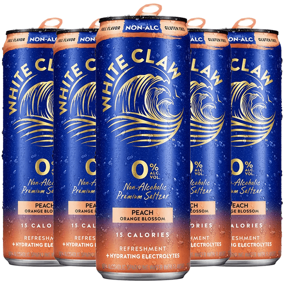 White Claw 5 Pack 0% Alcohol Peach Orange Blossom Non-Alcoholic Premium Non-Hard Seltzer | 15 Calories, Gluten Free, Hydrating Electrolytes