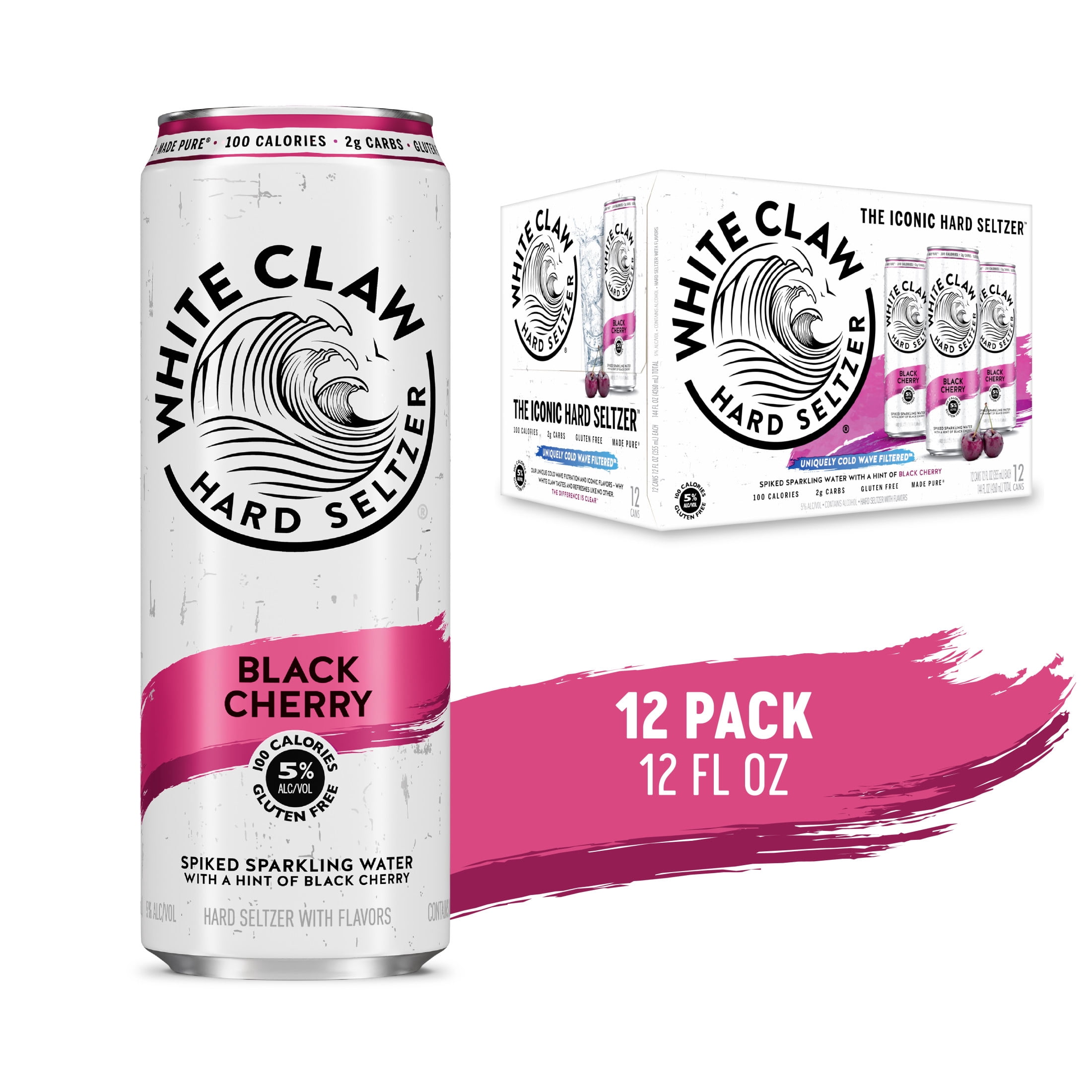 White Claw Hard Seltzer Black Cherry, 12 Pack, 12 fl oz Cans, 5