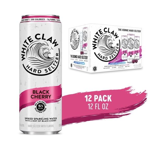 White Claw Hard Seltzer Black Cherry, 12 Pack, 12 fl oz Cans, 5% ABV
