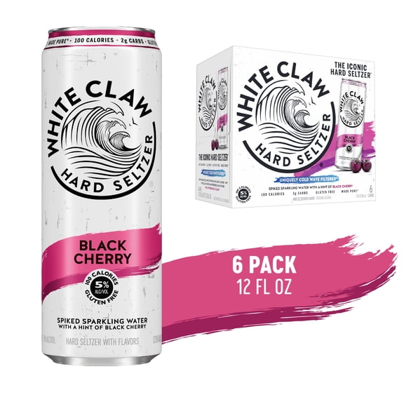 White Claw Hard Seltzer Black Cherry, 6 Pack, 12 fl oz Cans, 5% ABV