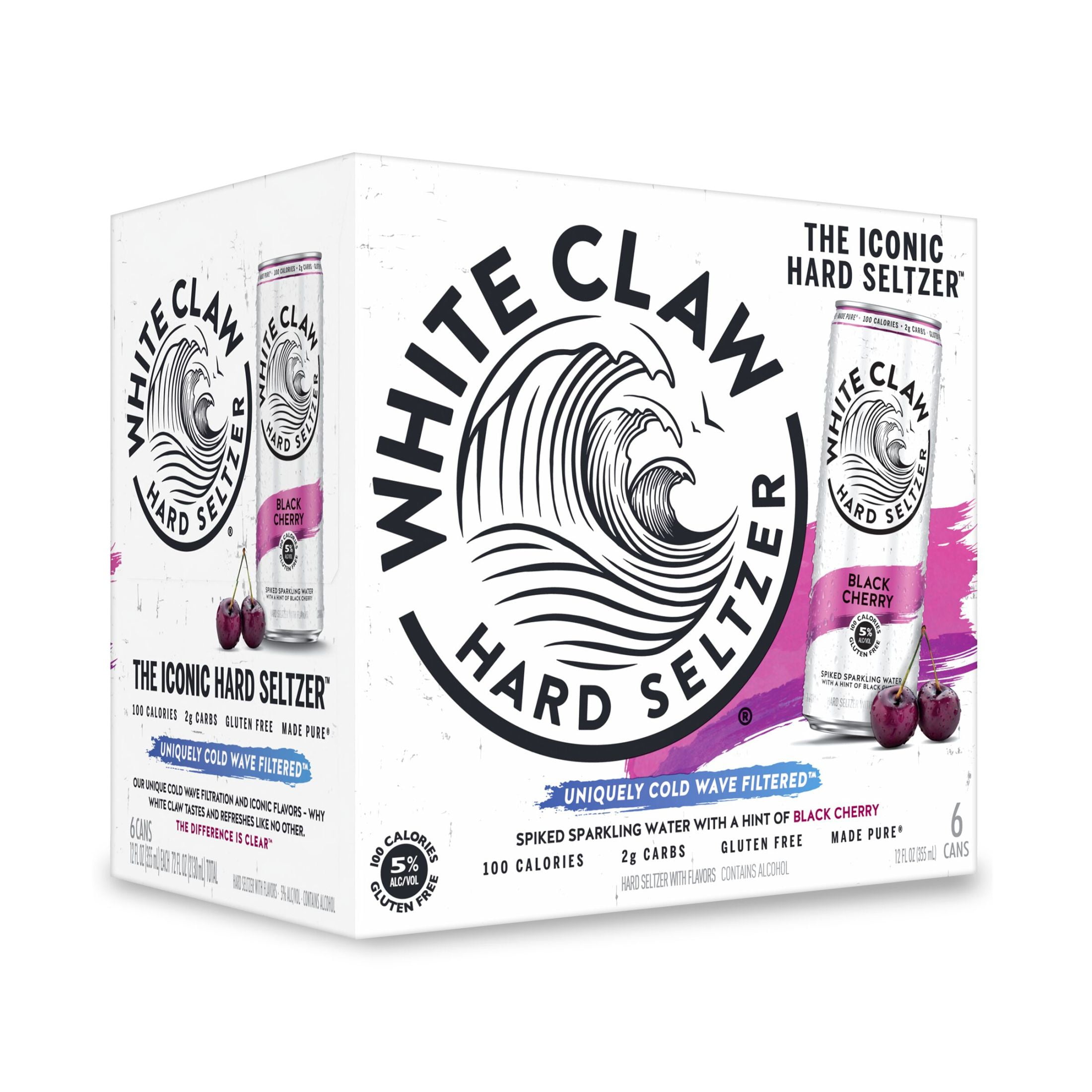 White Claw Hard Seltzer Black Cherry, 6 Pack, 12 fl oz Cans, 5% ABV