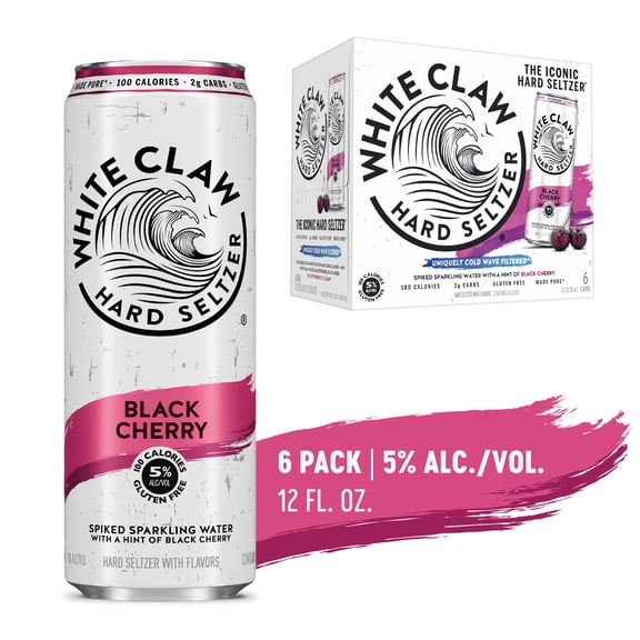 White Claw Hard Seltzer Black Cherry, 6 Pack, 12 fl oz Cans, 5% ABV