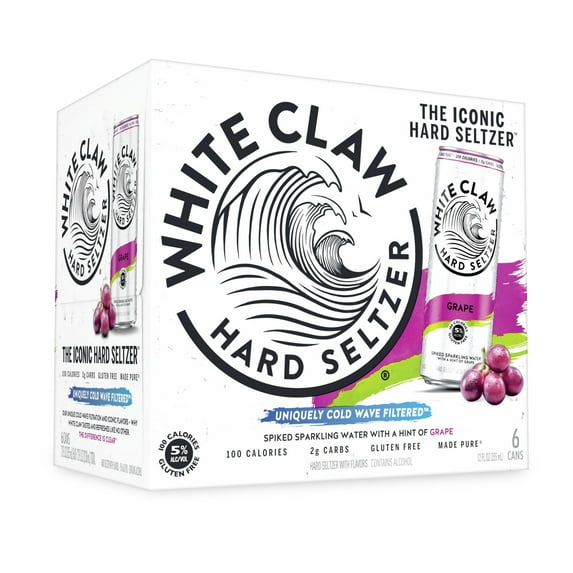 White Claw Hard Seltzer Grape, 6 Pack, 12 fl oz Cans, 5% ABV