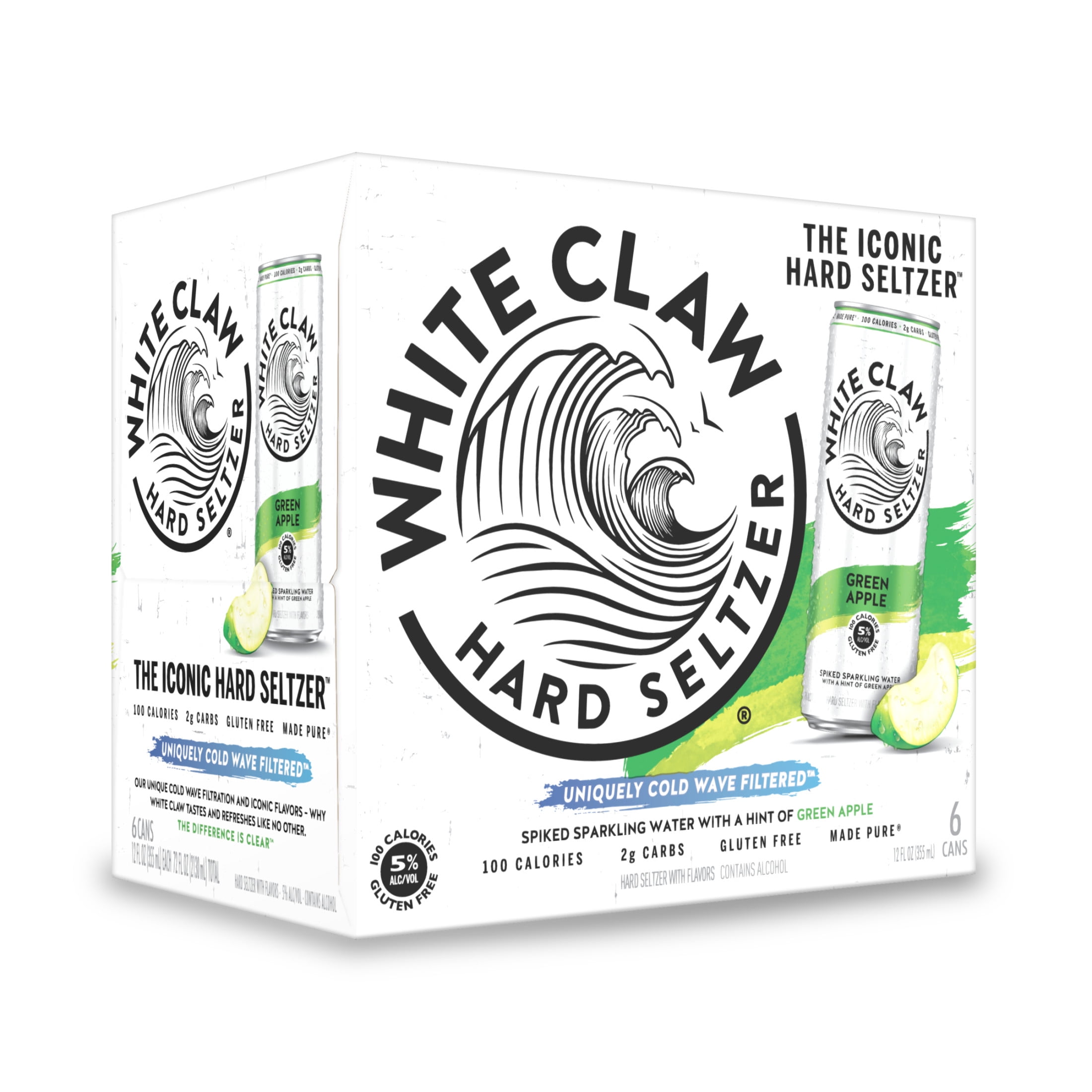 White Claw Hard Seltzer Green Apple, 6 Pack, 12 fl oz Cans, 5% ABV