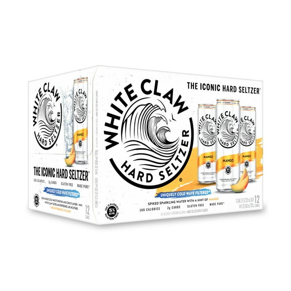 White Claw Hard Seltzer Mango, 12 Pack, 12 fl oz Cans, 5% ABV