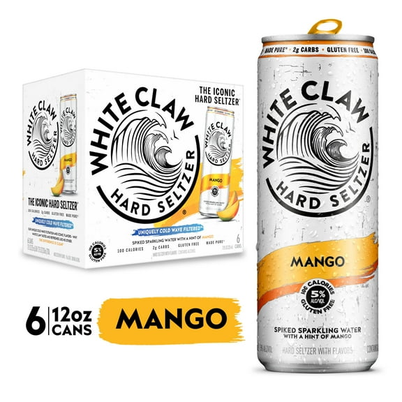 White Claw Hard Seltzer Mango, 6 Pack, 12 fl oz Cans, 5% ABV