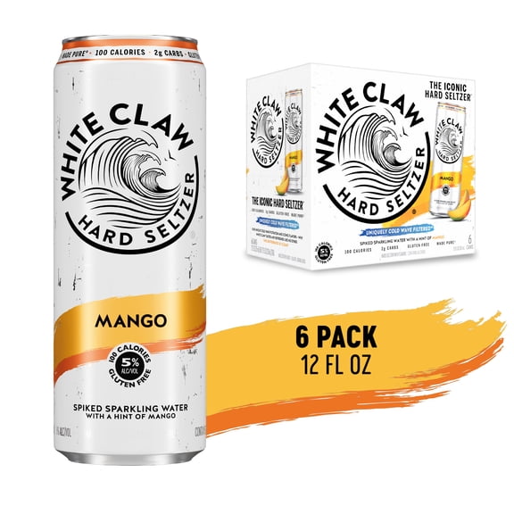White Claw Hard Seltzer Mango, 6 Pack, 12 fl oz Cans, 5% ABV