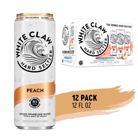 White Claw Hard Seltzer Peach, 12 Pack, 12 fl oz Cans, 5% ABV