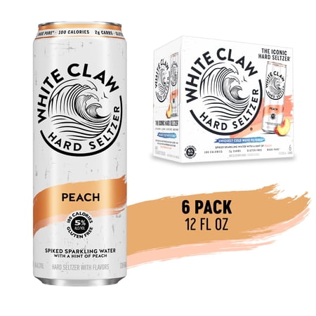 White Claw Hard Seltzer Peach, 6 Pack, 12 fl oz Cans, 5% ABV