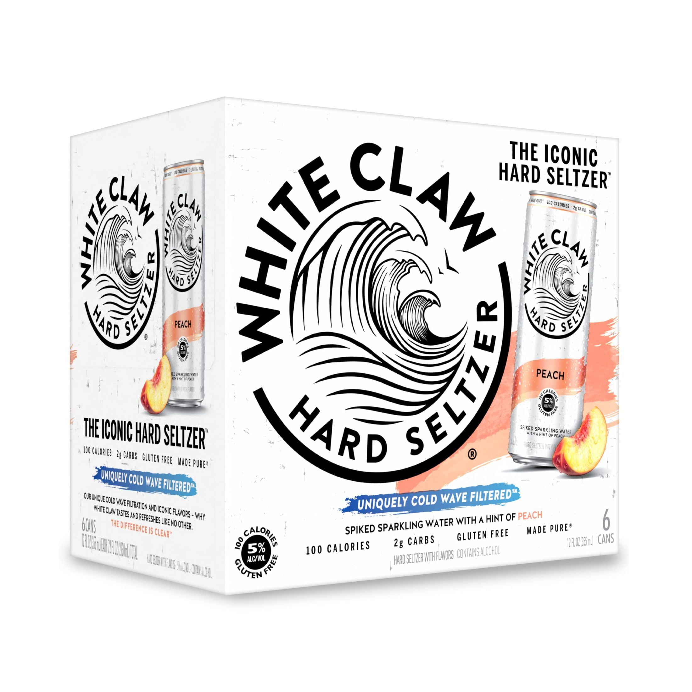 White Claw Hard Seltzer Peach, 6 Pack, 12 fl oz Cans, 5% ABV