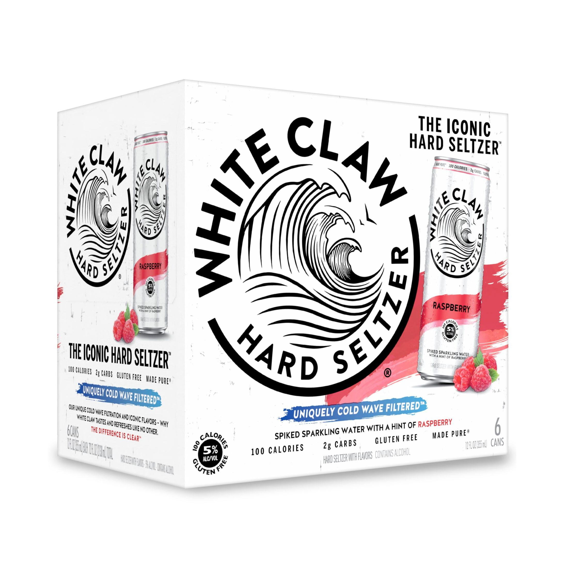 White Claw Hard Seltzer Raspberry, 6 Pack, 12 fl oz Cans, 5% ABV
