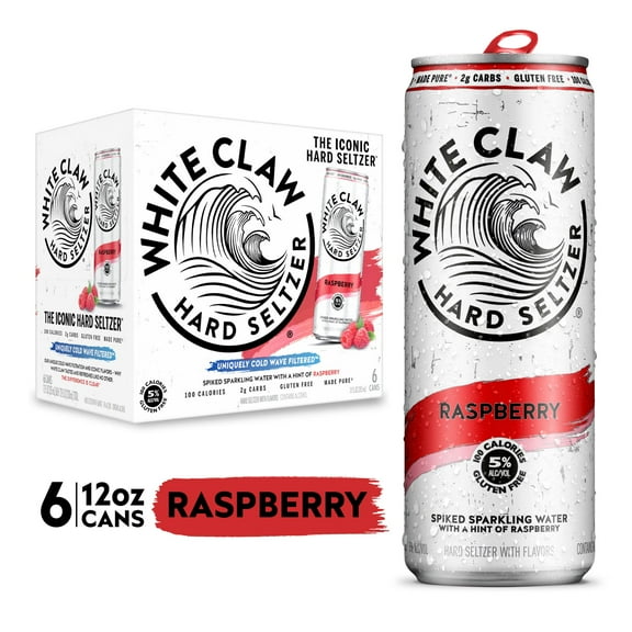 White Claw Hard Seltzer Raspberry, 6 Pack, 12 fl oz Cans, 5% ABV