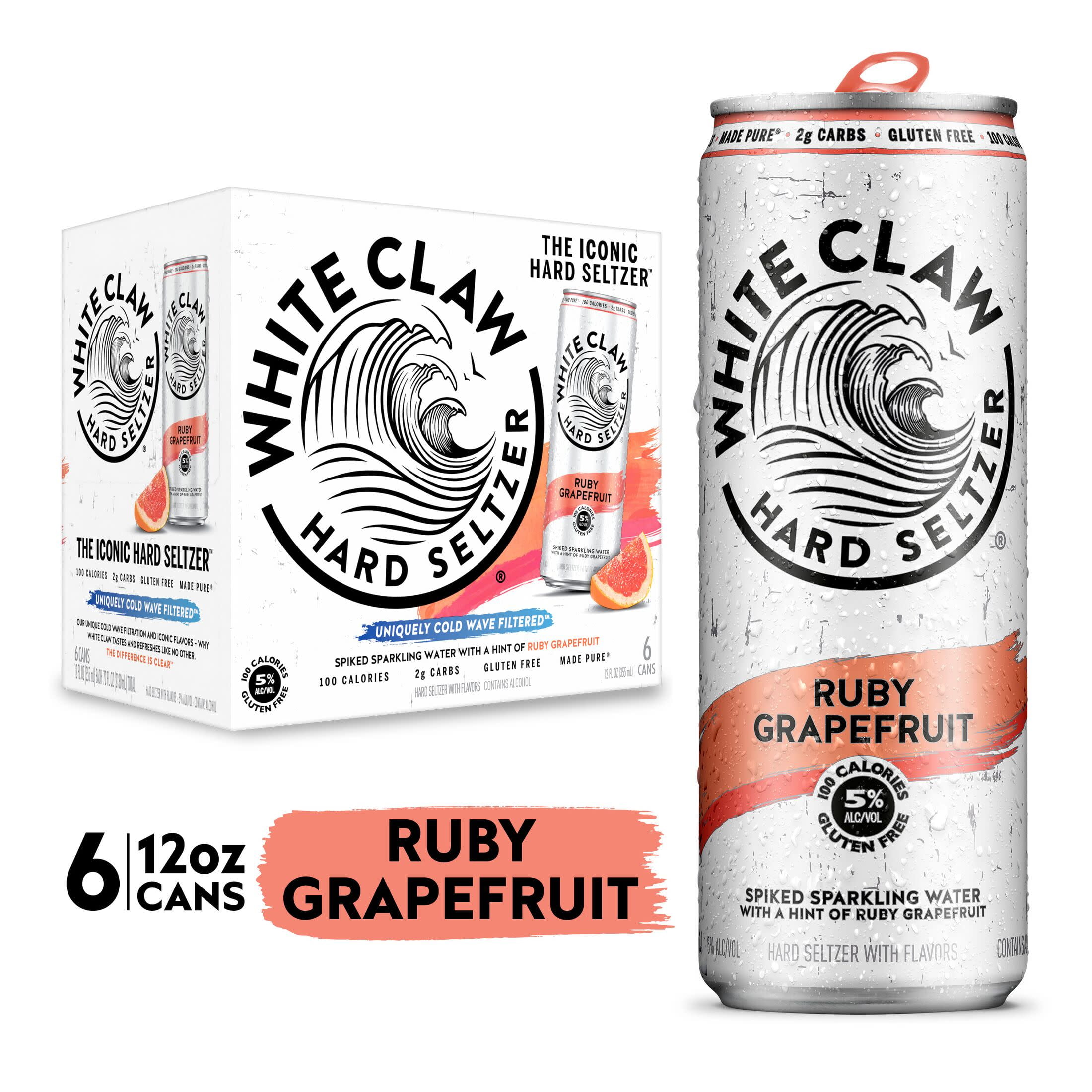 White Claw Hard Seltzer Ruby Grapefruit, 6 Pack, 12 fl oz Cans, 5% ABV