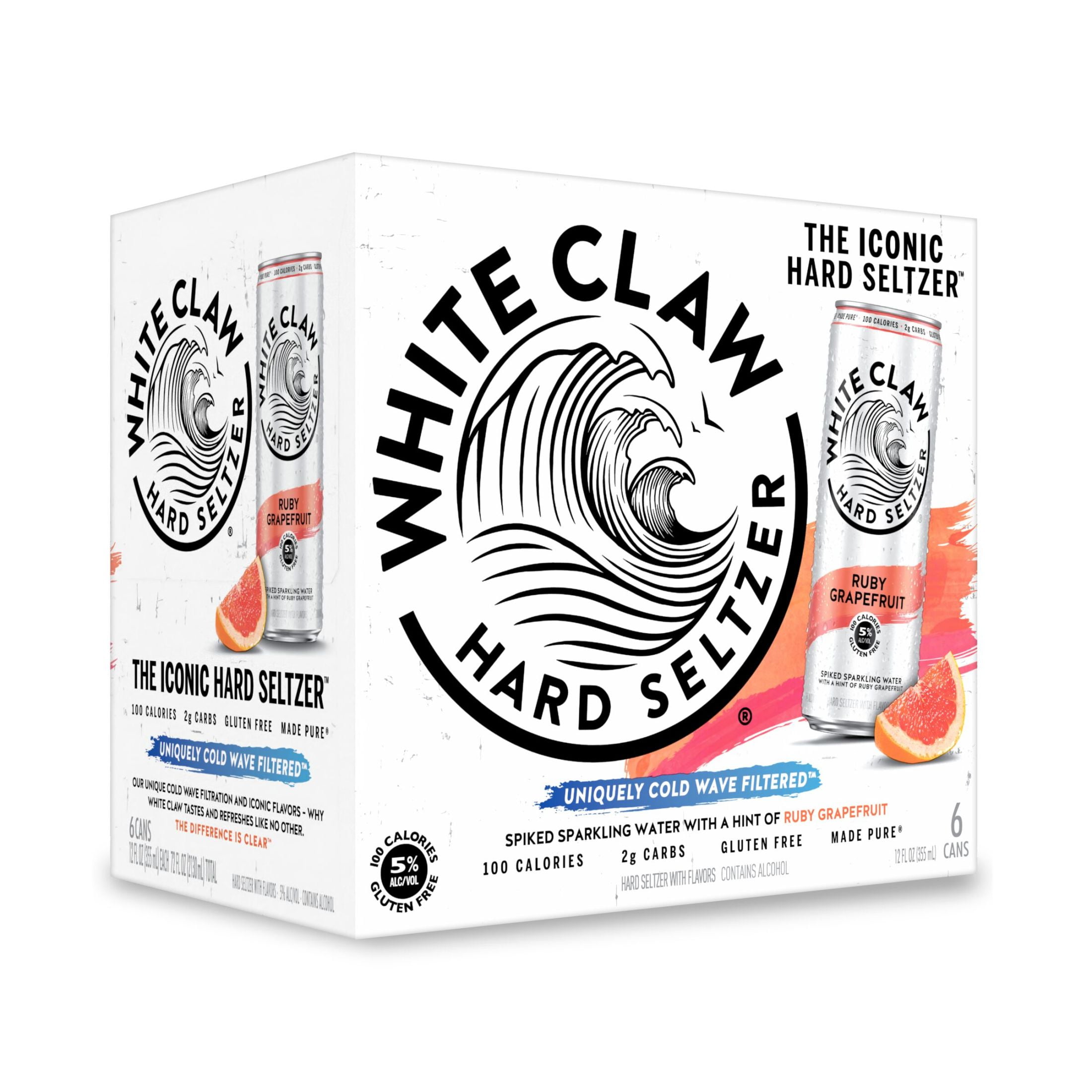 White Claw Hard Seltzer Ruby Grapefruit, 6 Pack, 12 fl oz Cans, 5% ABV