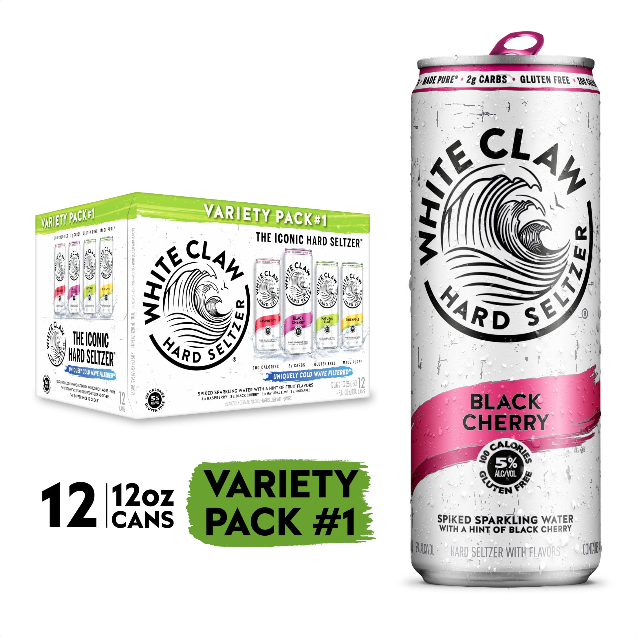 White Claw Hard Seltzer Variety Pack No. 1, 12 Pack, 12 fl oz Cans, 5% ABV