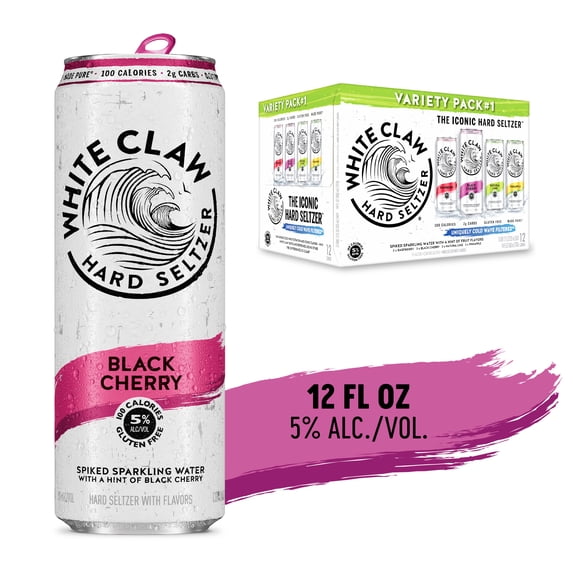 White Claw Hard Seltzer Variety Pack No. 1, 12 Pack, 12 fl oz Cans, 5% ABV