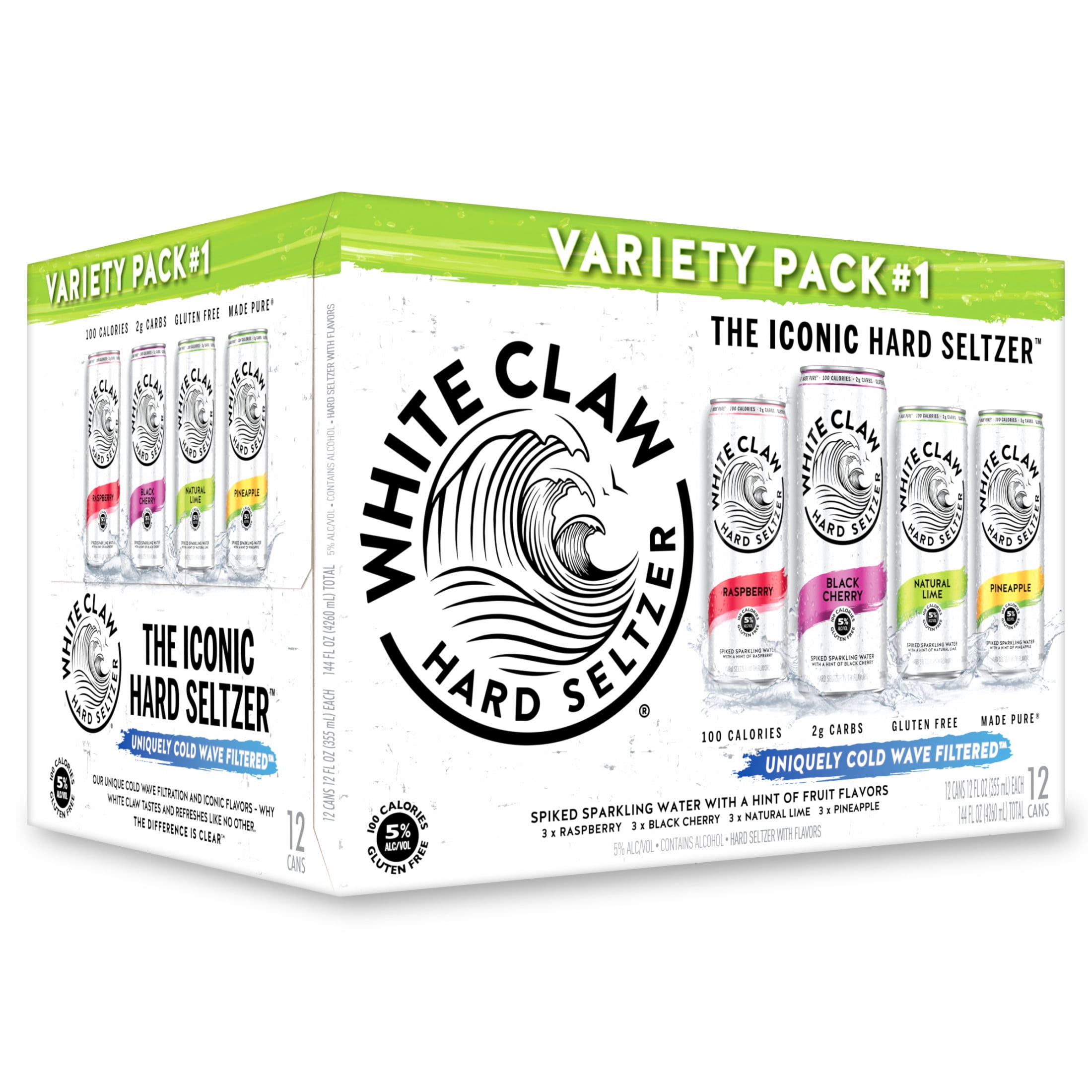 White Claw Hard Seltzer Variety Pack No. 1, 12 Pack, 12 fl oz Cans, 5% ABV