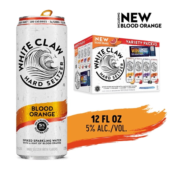 White Claw Hard Seltzer Variety Pack No. 3, 12 Pack, 12 fl oz Cans, 5% ABV