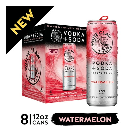 White Claw Spirits RTD Vodka + Soda Watermelon, 4 Pack, 12 fl oz Cans, 4.5% ABV