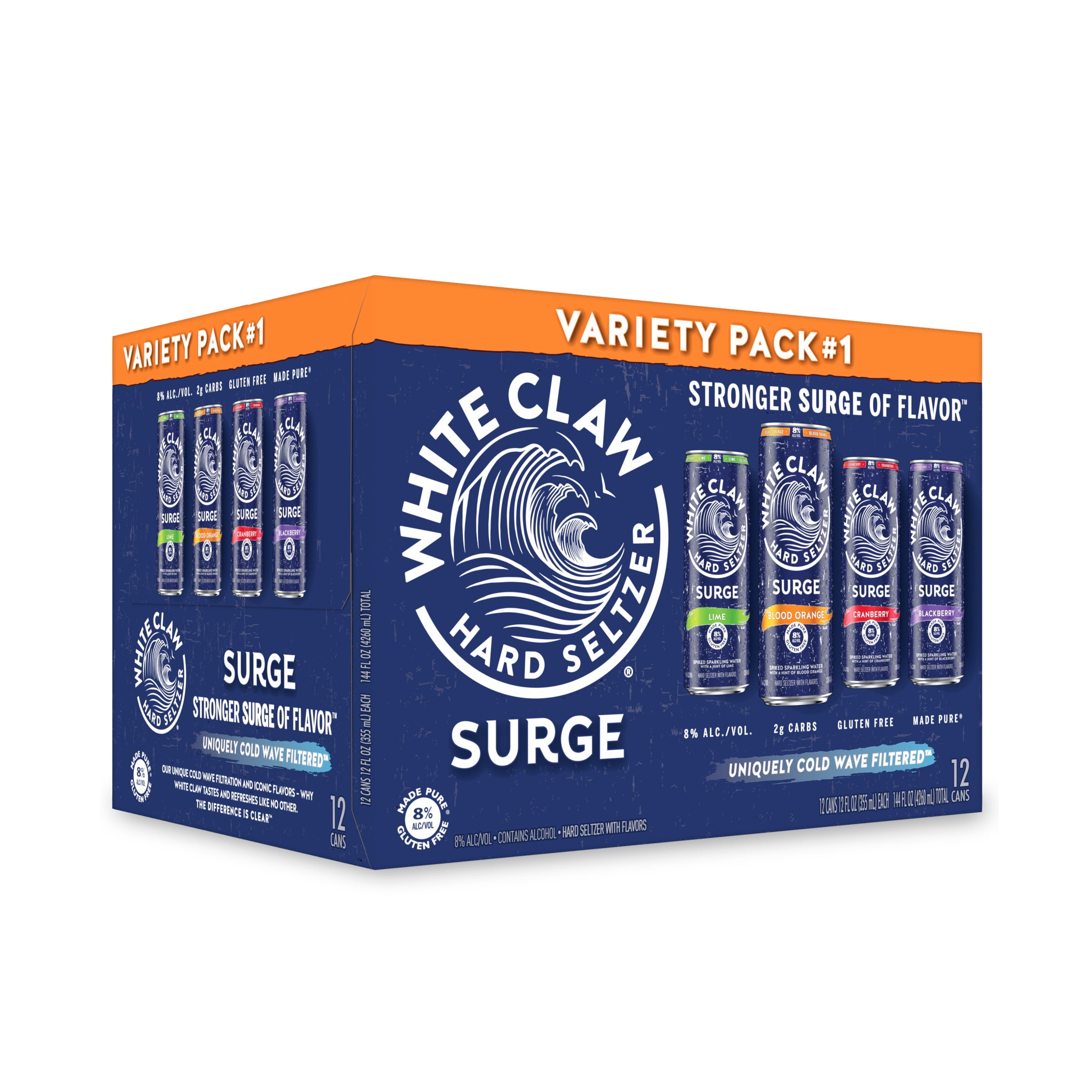 White Claw Surge Hard Seltzer Variety Pack 1, 12 Pack, 12 fl oz Cans, 8