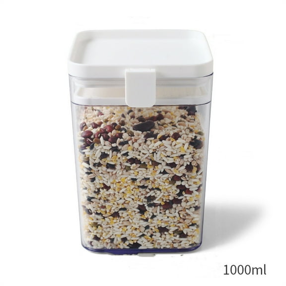 White Clear Plastic Food Storage Jar, Airtight Kitchen Pantry Organizer for Rice, Cereal, Grains, Snacks, Flour, Candy, 1L Large Container with Lid and Handles