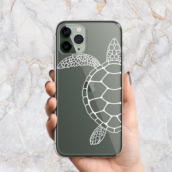 White Clear Sea Turtle Themed Phone Case for 17 16 15 14 13 12 11 Pro Max