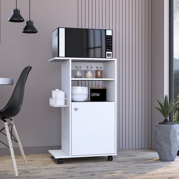 White Clip Kitchen Cart with Single Door / Mobile Kitchen Storage Solution