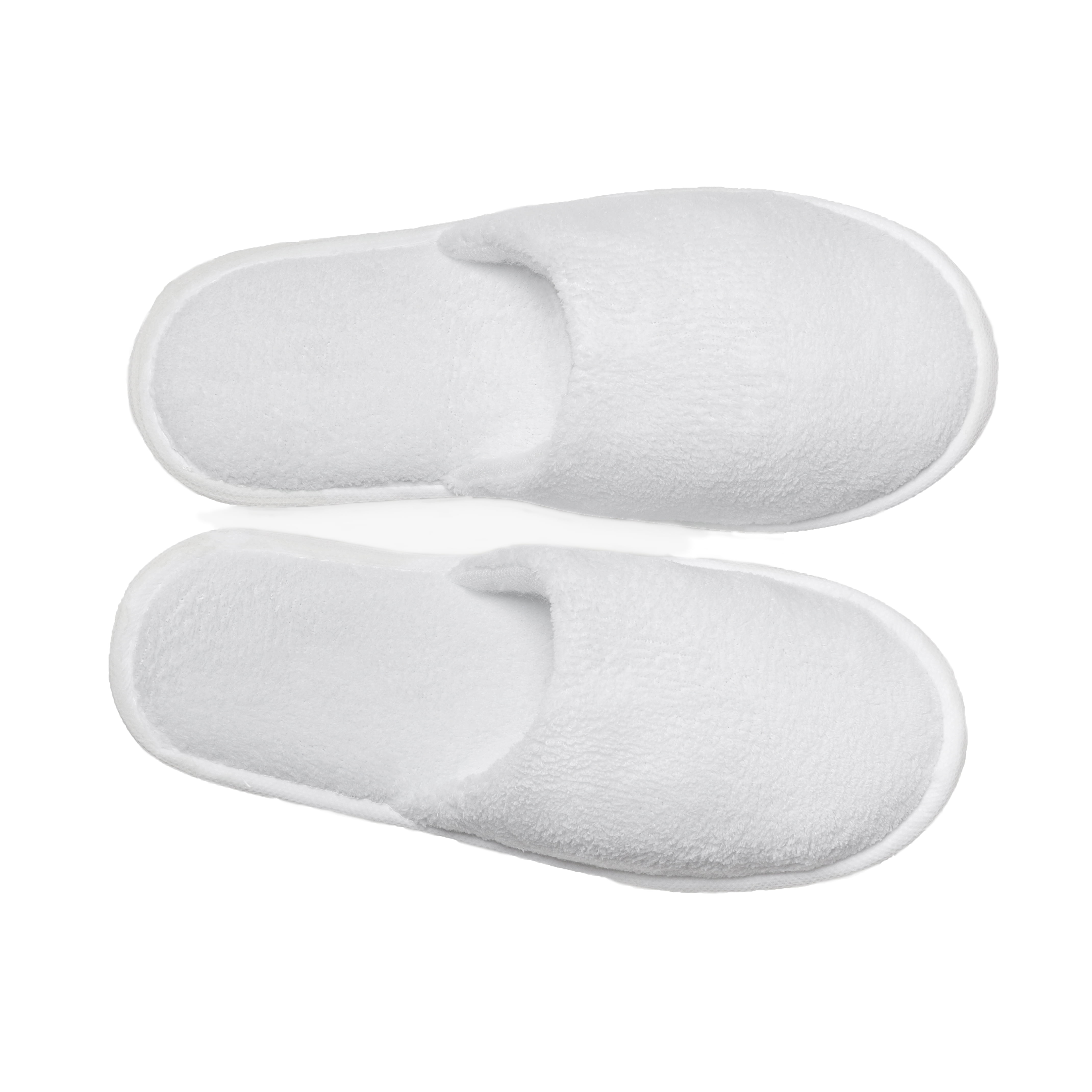 White Closed Toe Adult Fleece Warm Slippers - 6 pack - Walmart.com