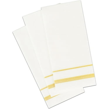 White Cloth Like Dinner Napkins with Gold Border - Linen Feel Disposable Guest Towels, Absorbent, Soft, Elegant, Bathroom Hand Towel, Party, Weddings, Napkins, Tablesetting, Receptions (20)